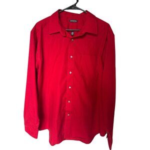 George Mens XL Button-Down Red Long Sleeve Shirt Chest 46-48 Slim Fit Cotton Ble